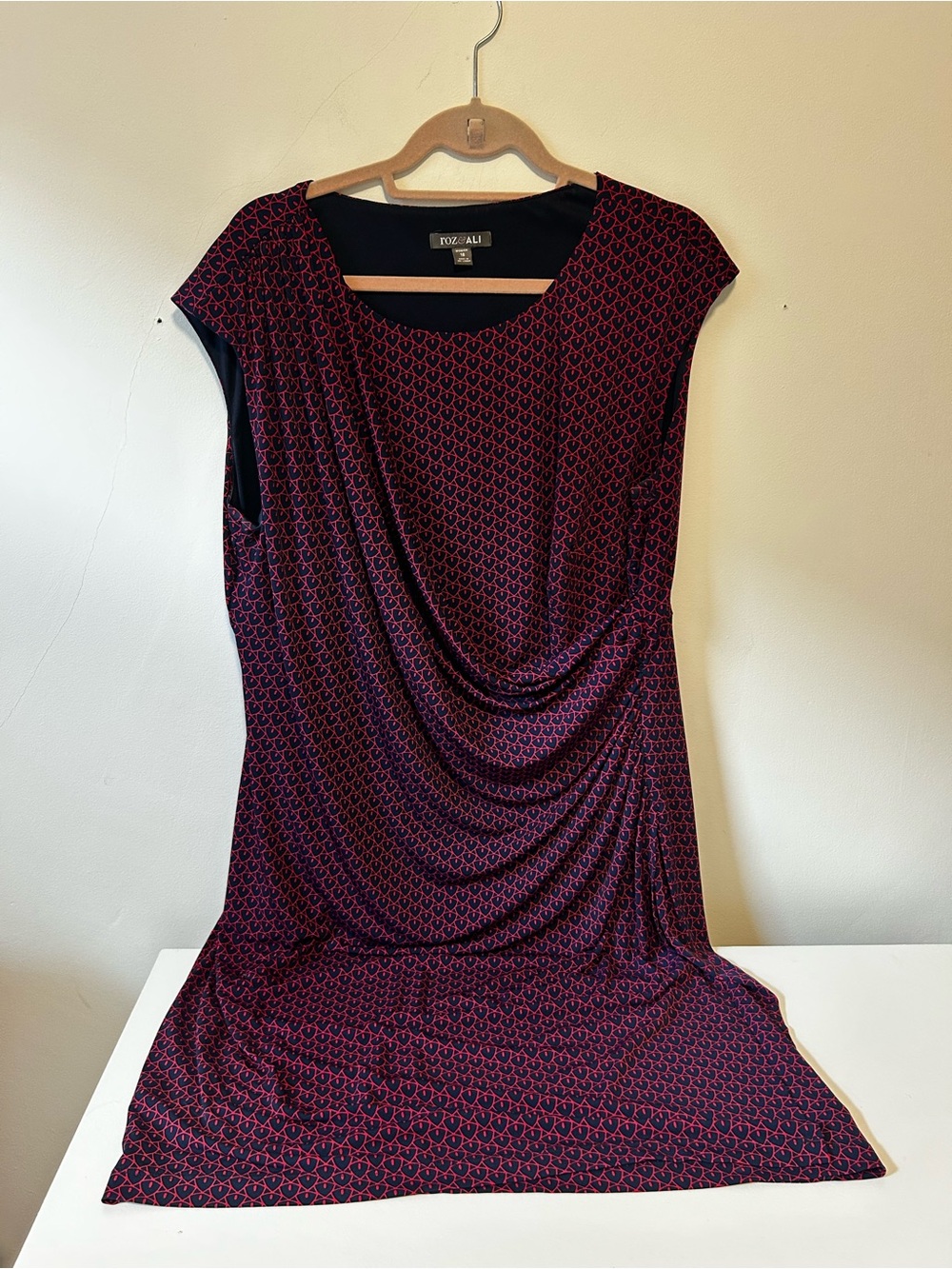 Roz & Ali Burgundy and Black Draped Midi Dress